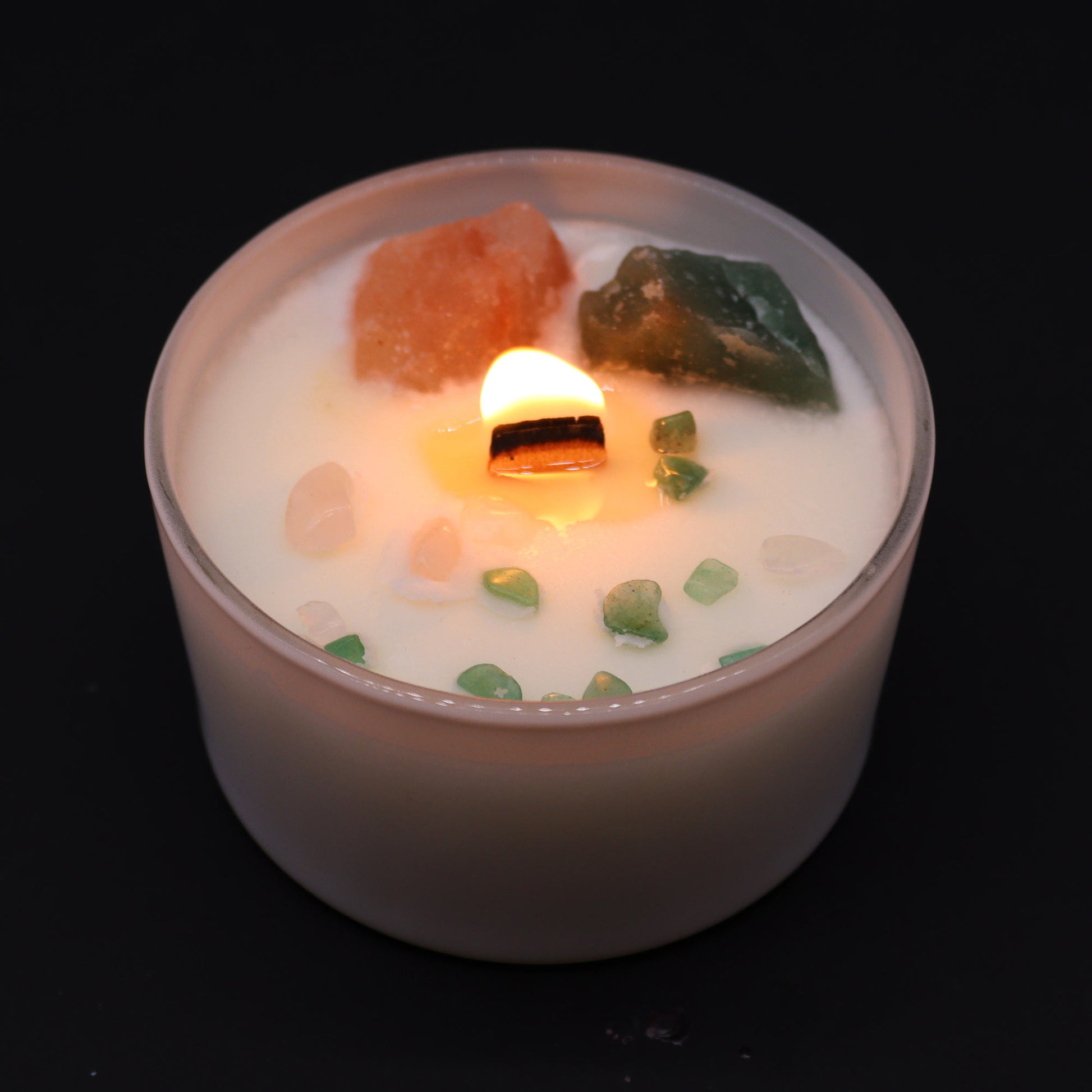 Heart Chakra Crystal Candle - Rose Quartz & Crystal Jade Crystals