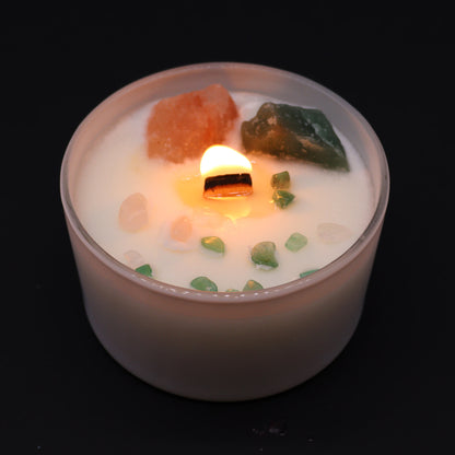 Heart Chakra Crystal Candle - Rose Quartz & Crystal Jade Crystals - Bath & Soak