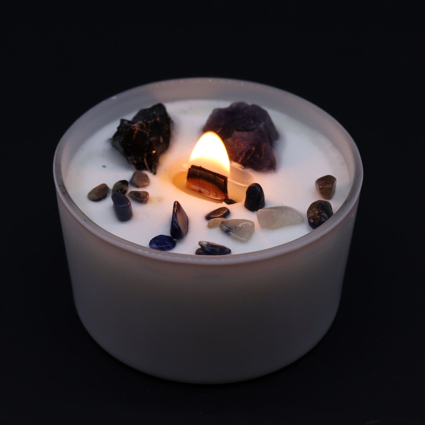 Solar Plexus Chakra Crystal Candle - Amethyst & Black Agate Crystals - Bath & Soak