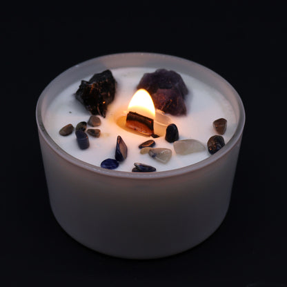 Solar Plexus Chakra Crystal Candle - Amethyst & Black Agate Crystals - Bath & Soak
