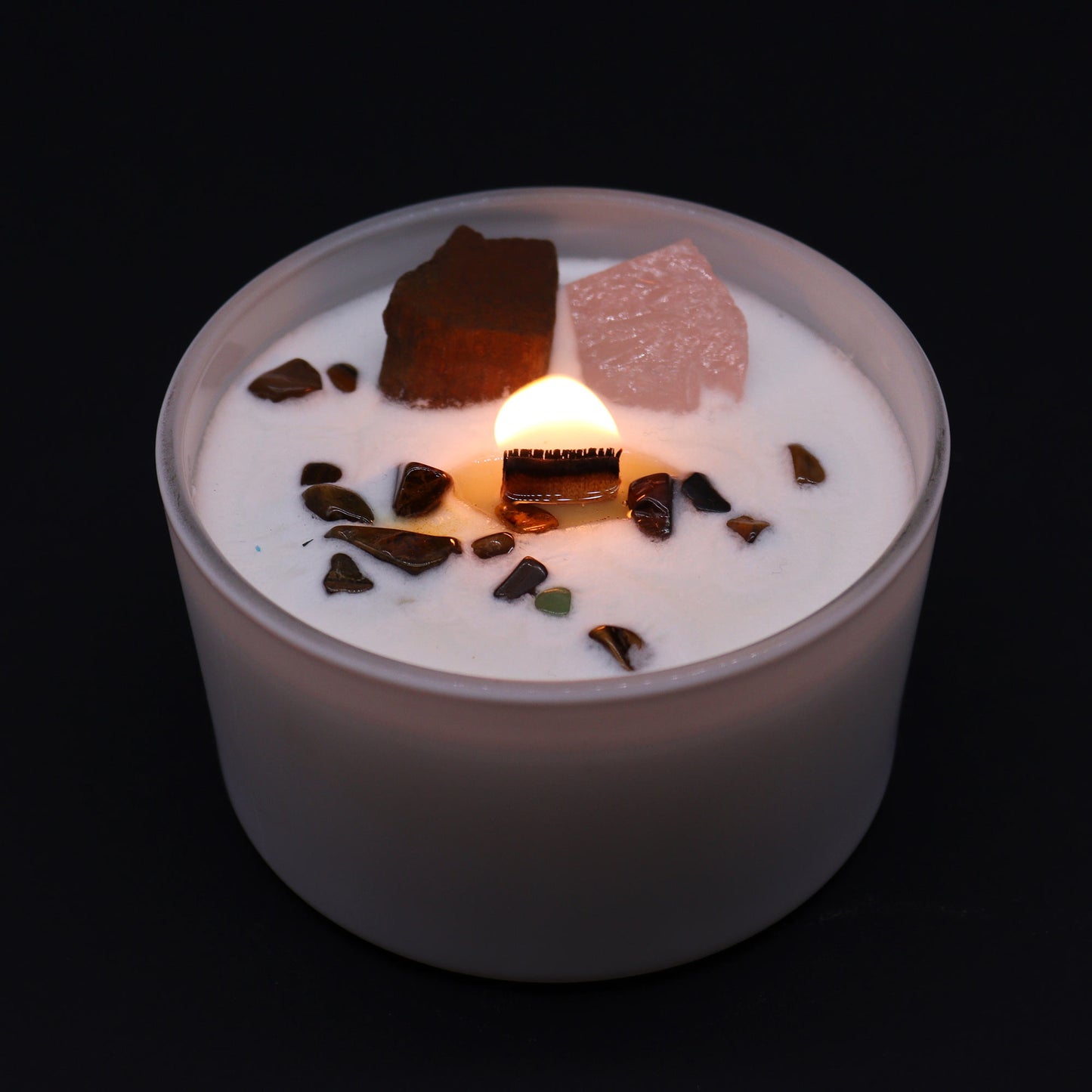 Sacred Chakra Crystal Candle - Tiger Eye & Rose Quartz Crystals - Bath & Soak