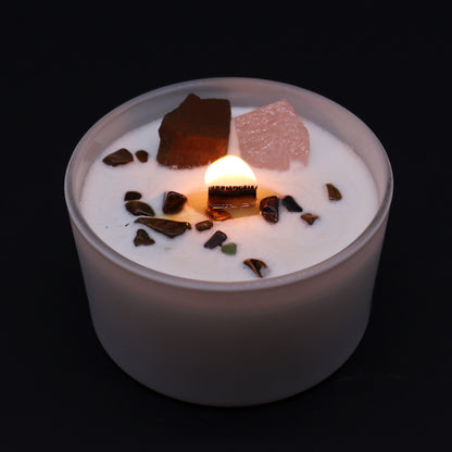 Sacred Chakra Crystal Candle - Tiger Eye & Rose Quartz Crystals - Bath & Soak