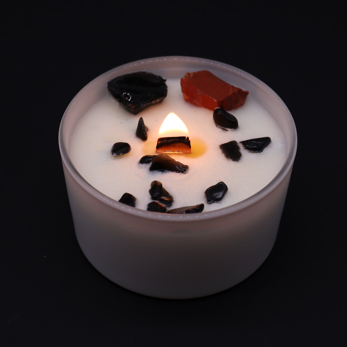 Root Chakra Crystal Candle - Red Jasper & Black Agate Crystals