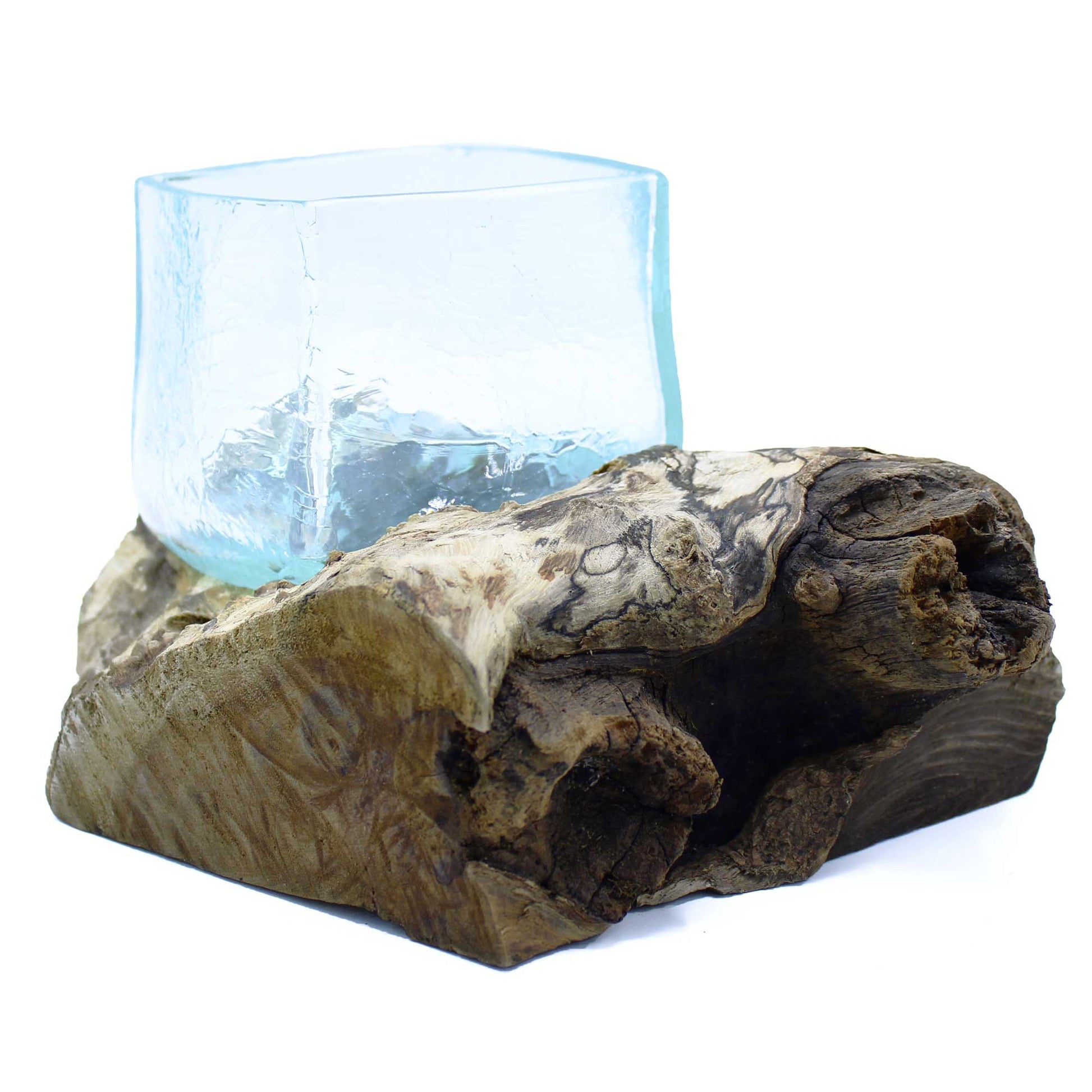 Hand-blown Crackled Glass Tank on Gamal Wood