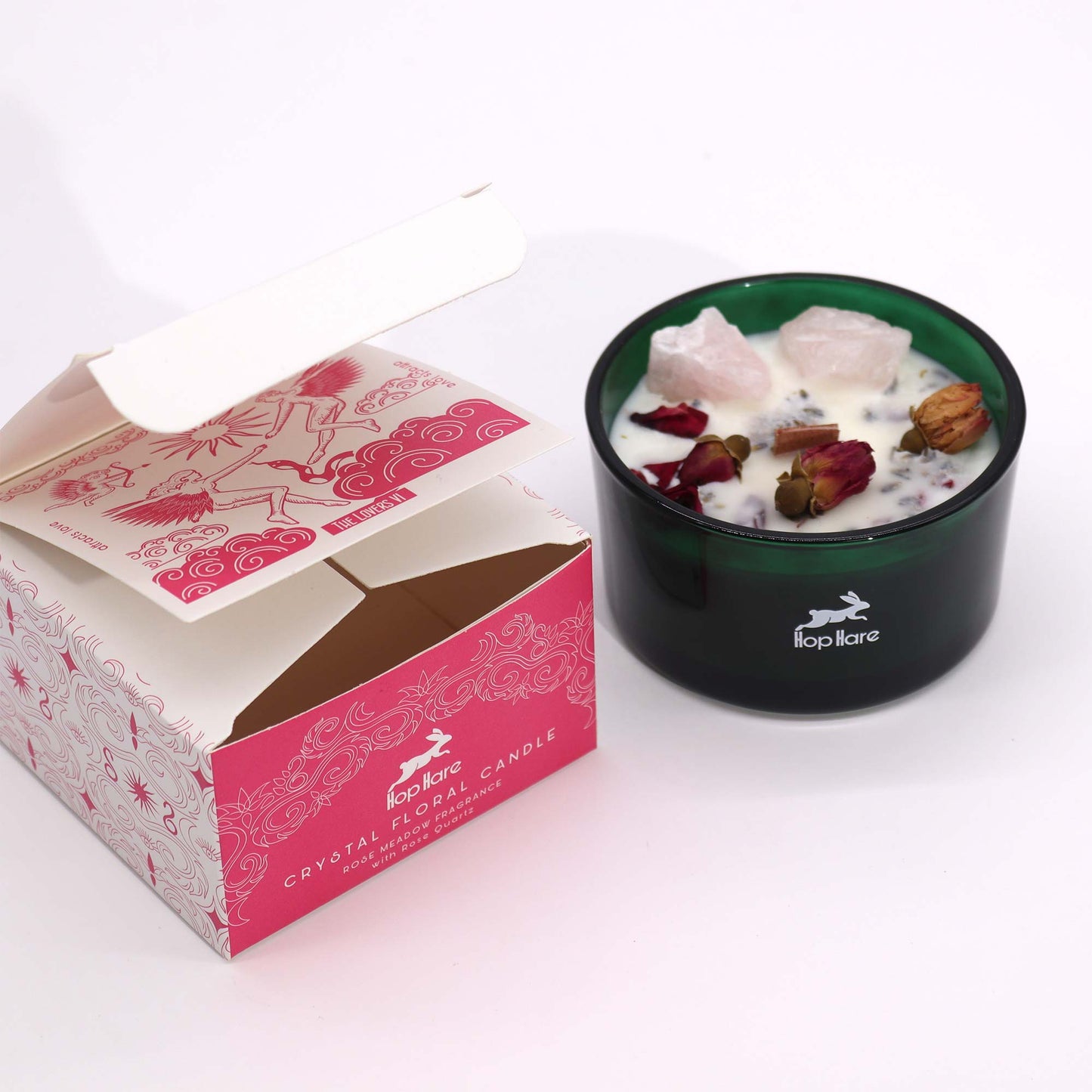Rose Fragrance Magic Flower Candle - Rose Quartz Crystals - Bath & Soak