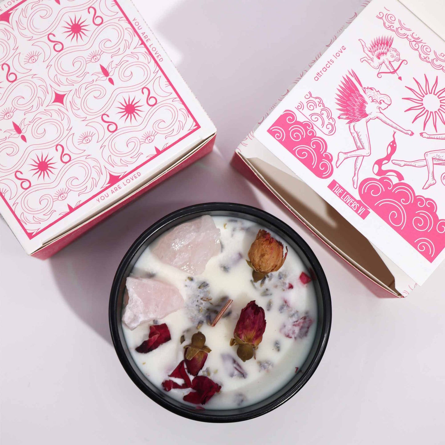 Rose Fragrance Magic Flower Candle - Rose Quartz Crystals - Bath & Soak