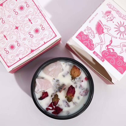 Rose Fragrance Magic Flower Candle - Rose Quartz Crystals - Bath & Soak