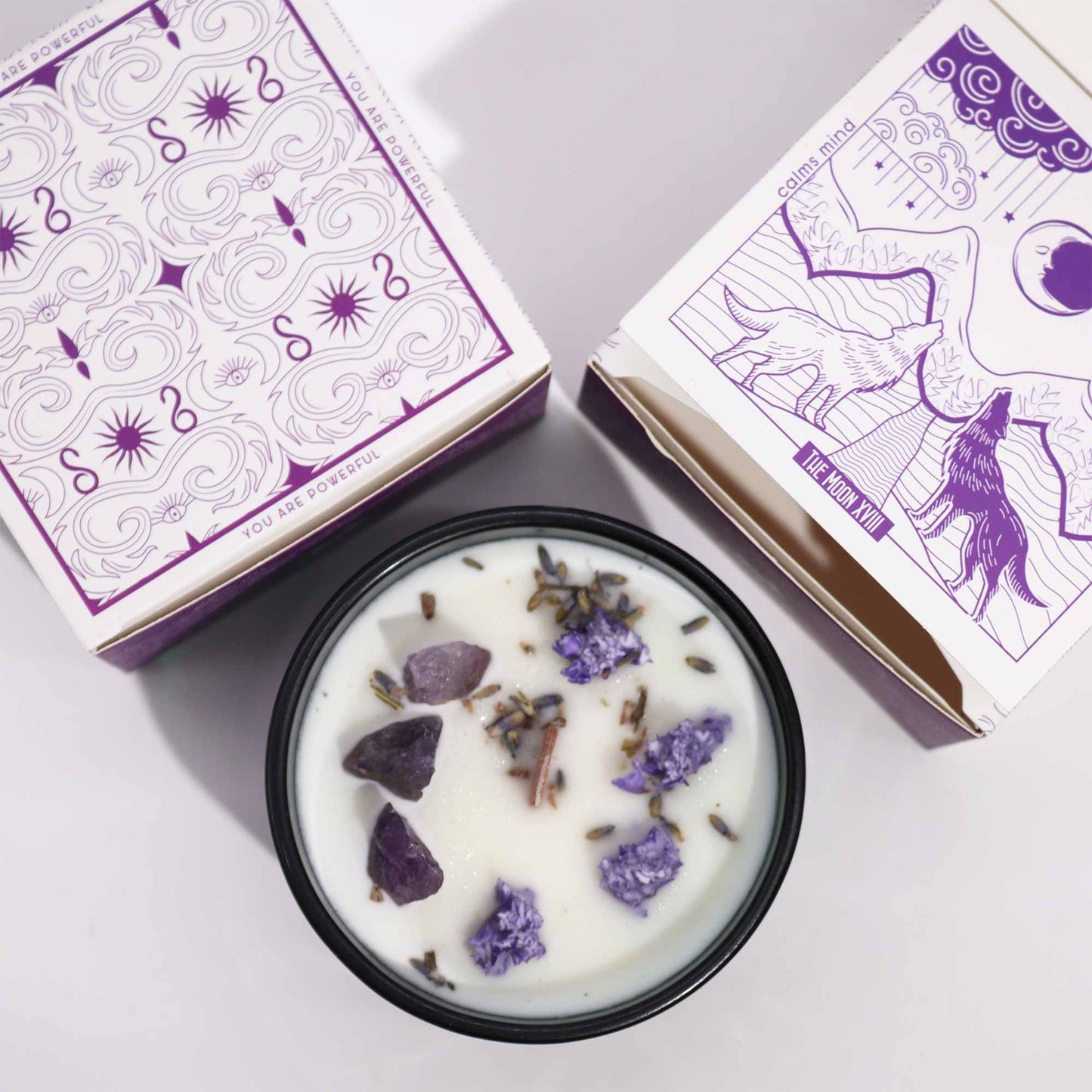 Lavender Fragrance Magic Flower Candle - Amethyst Crystals - Bath & Soak