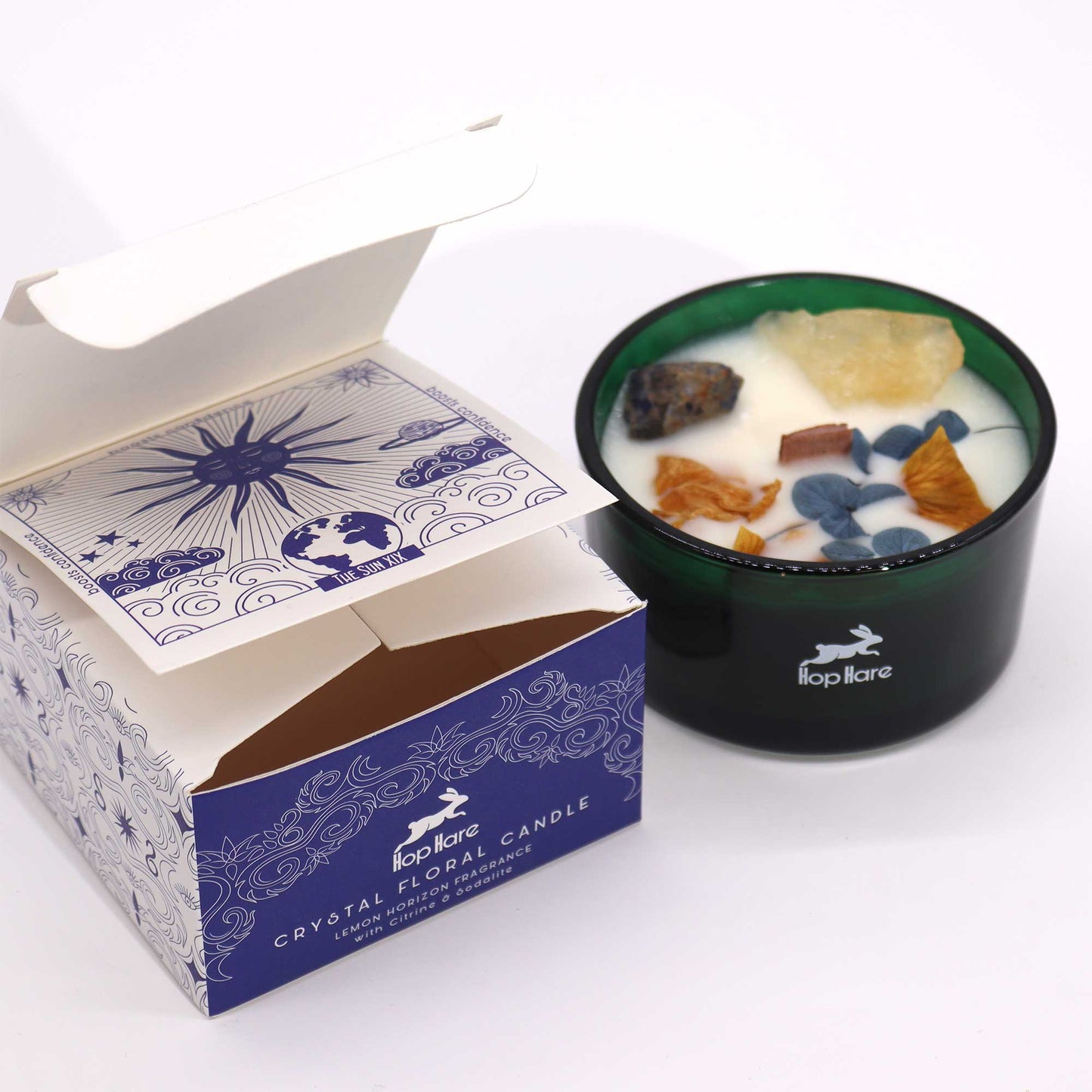 Lemon Fragrance Magic Flower Candle - Citrine & Sodalite Crystals - Bath & Soak
