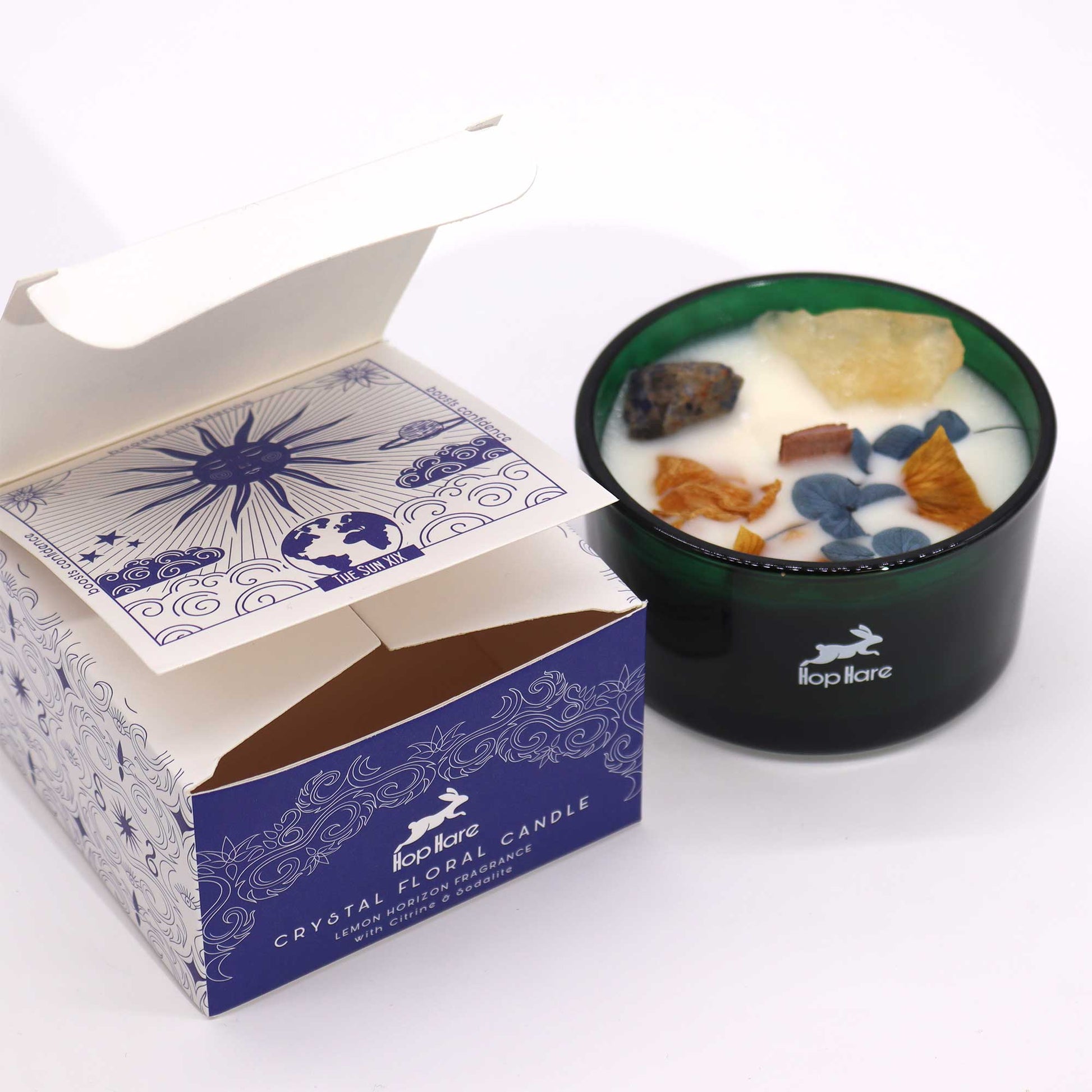 Lemon Fragrance Magic Flower Candle - Citrine & Sodalite Crystals