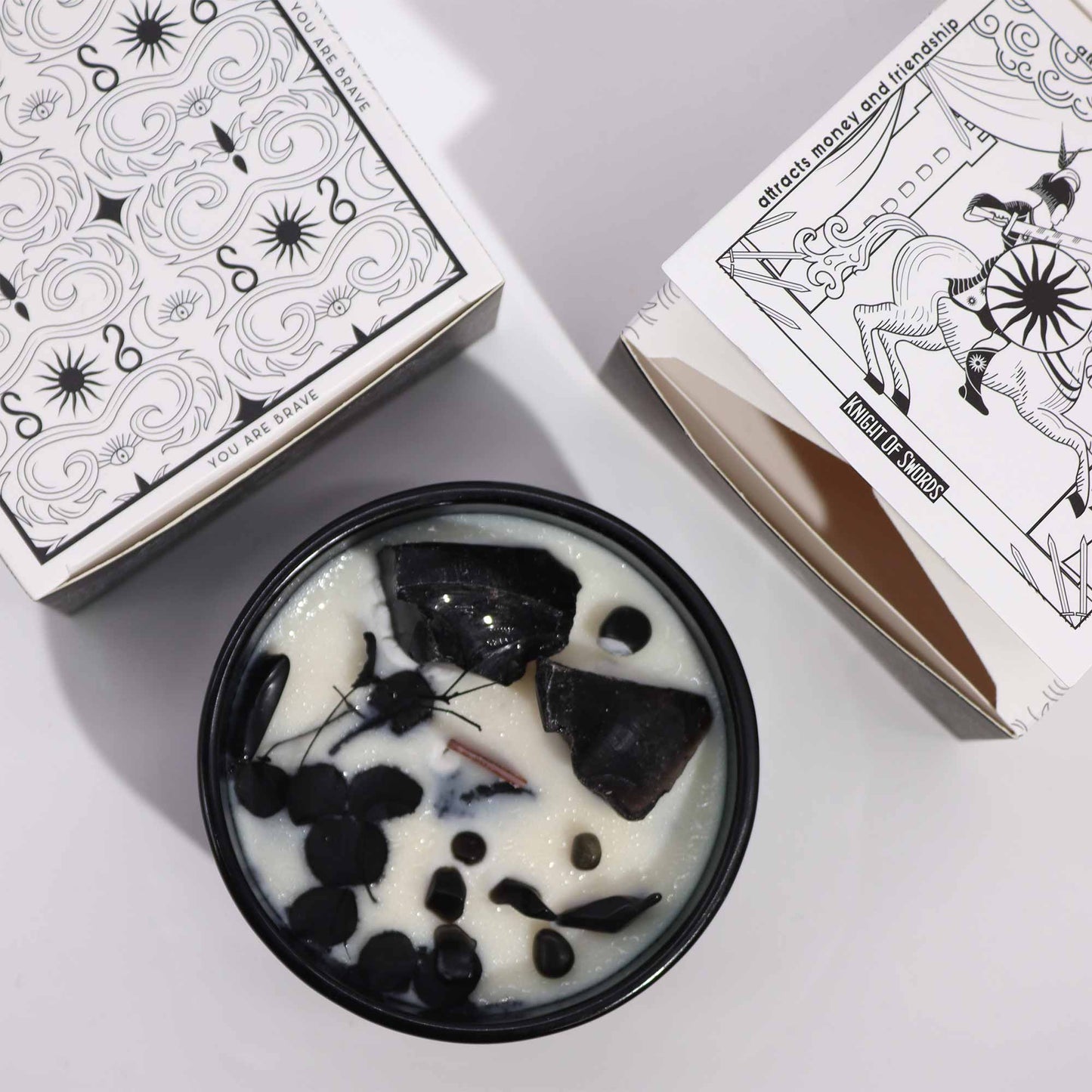 Cedar Fragrance Magic Flower Candle - Black Obsidian Crystals - Bath & Soak