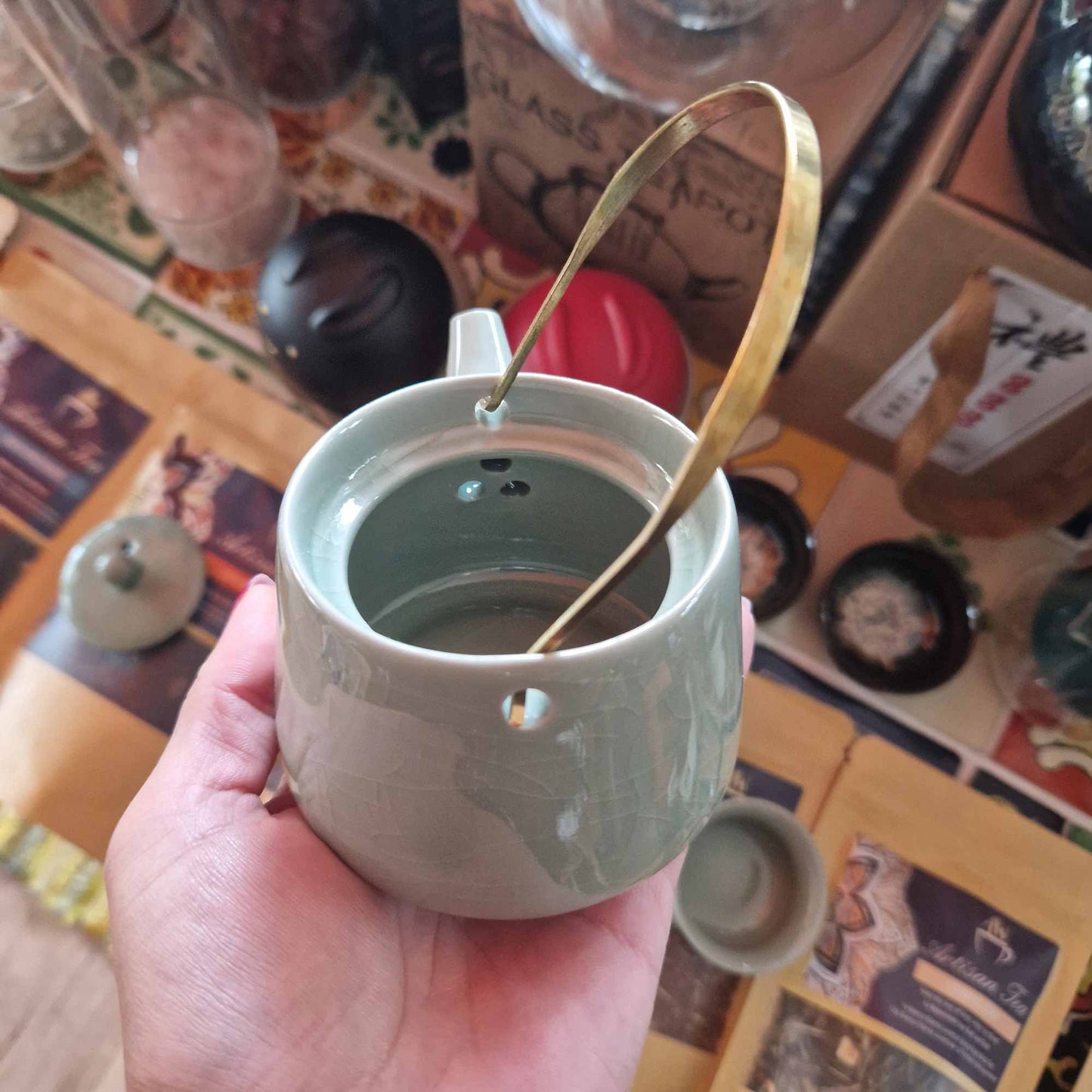 Herbal Jade Teapot Set: Tranquil Tea Ritual - Two Cups