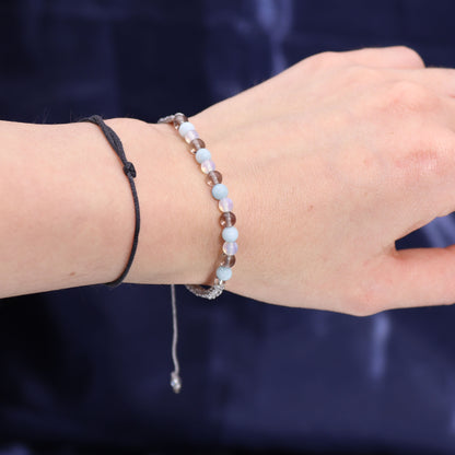 Cancer Zodiac Crystal Candle With Aquamarine, Smoky Quartz & Moonstone Gemstone Bracelet - Bath & Soak