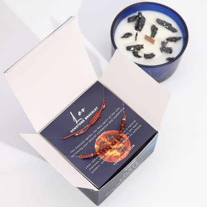 Leo Zodiac Crystal Candle With Tiger's Eye & Carnelian Gemstone Bracelet - Bath & Soak