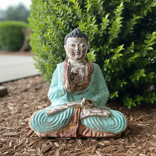 Vintage Mint Buddha Statue: Hand-Carved Wisdom - 30cm