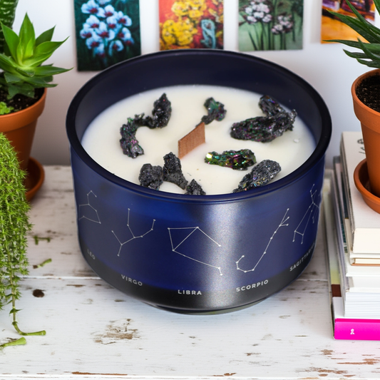 Libra Zodiac Crystal Candle With Green Aventurine, Opal & Rose Quartz Gemstone Bracelet - Bath & Soak