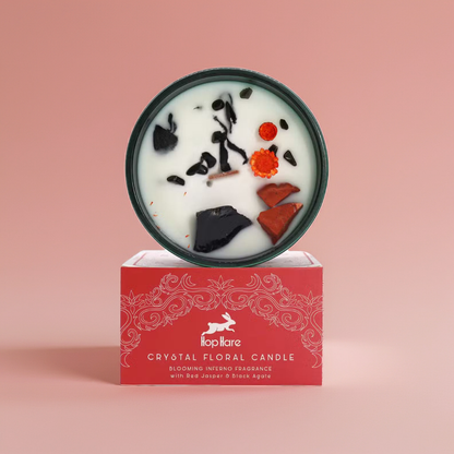Red Jasper & Black Agate Crystal Candle: Blooming Inferno