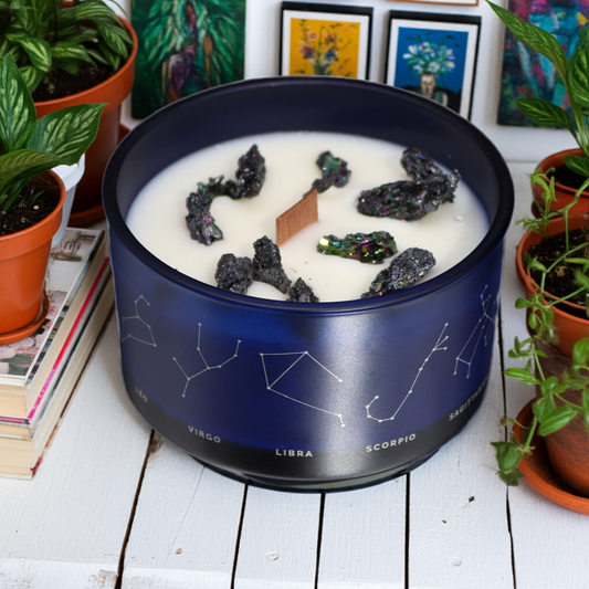 Taurus Zodiac Crystal Candle With Lapis Lazuli & Moss Agate Gemstone Bracelet - Bath & Soak