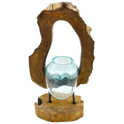 Molten Glass Art Vase: Recycled Glass & Wood