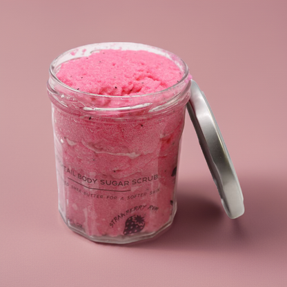 Strawberry Rum Sugar Body Scrub: Exfoliating & Skin Softening - 300g