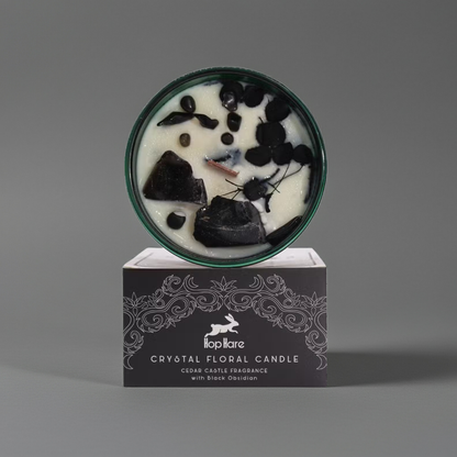 Black Obsidian Crystal Candle: Cedar