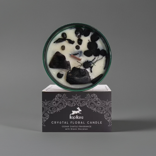 Cedar Fragrance Magic Flower Candle - Black Obsidian Crystals