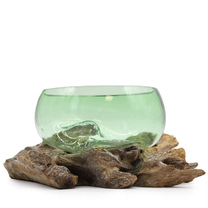 Molten Recycled Green Glass on Natural Wood Base