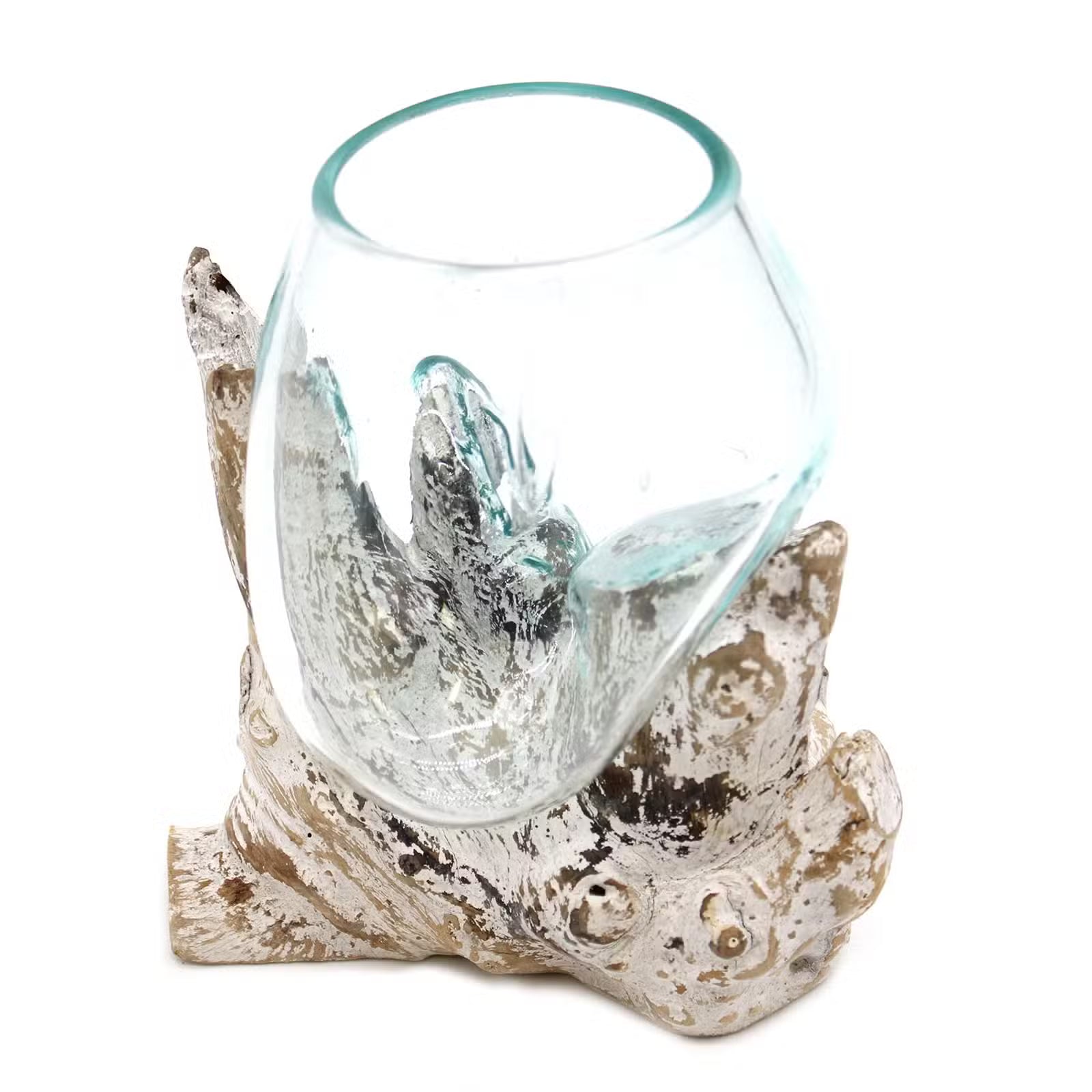 Recycled Glass Bowl & Whitewash Gamal Wood