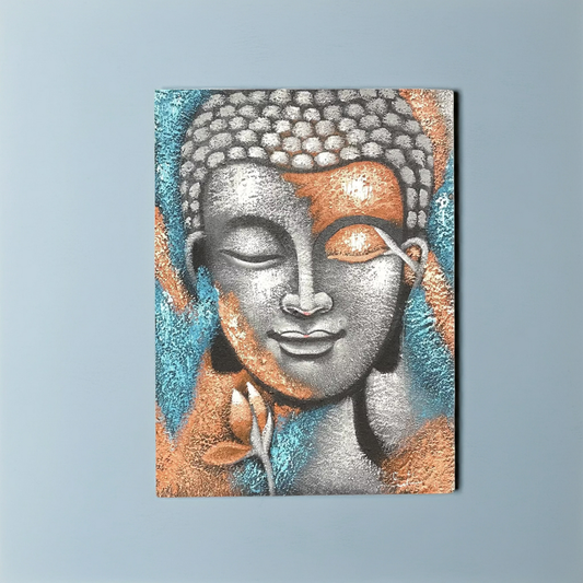 Buddha Wall Art: Serene Silver & Rose Gold - 75x55cm