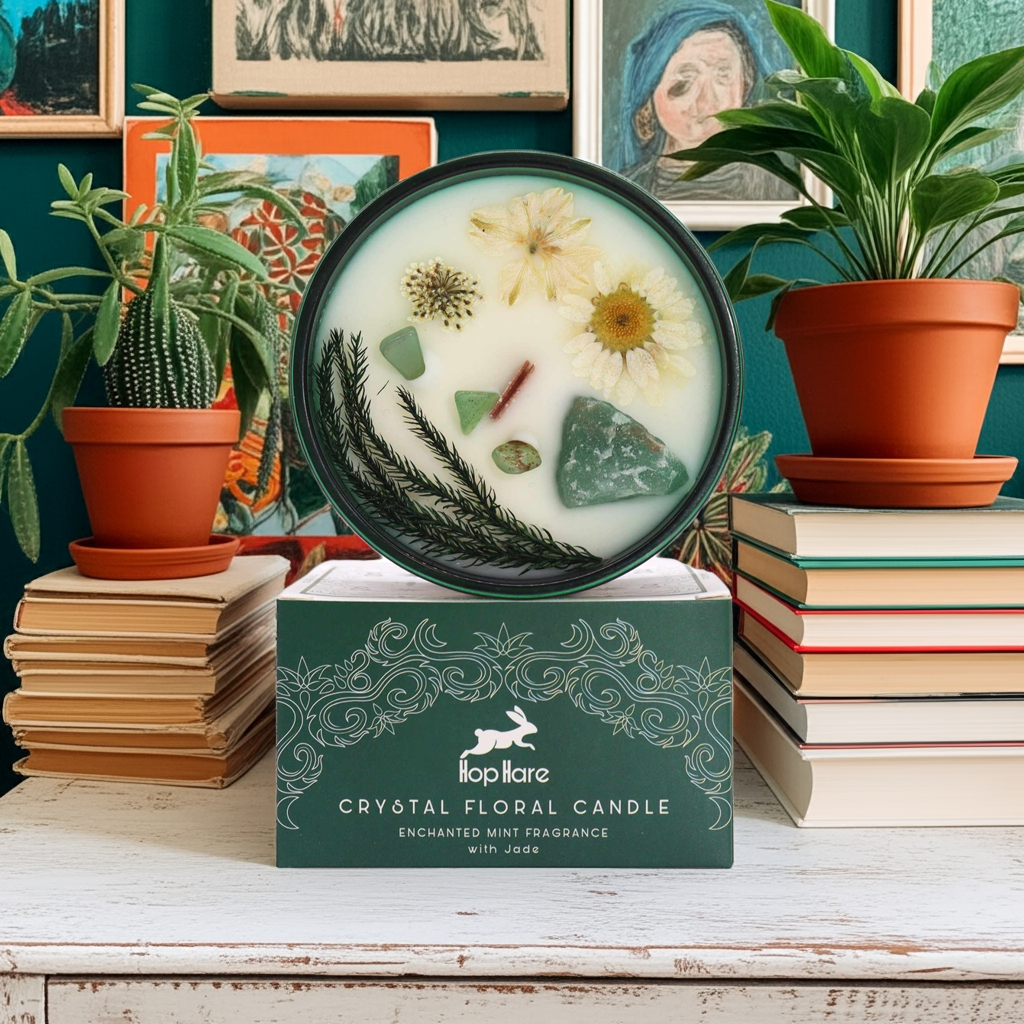 Mint Fragrance Magic Flower Candle - Jade Crystals