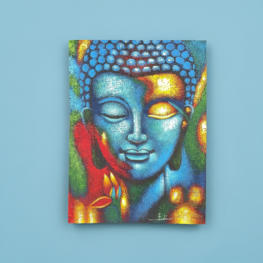 Buddha Wall Art: Serene Blue & Gold - 75x55cm
