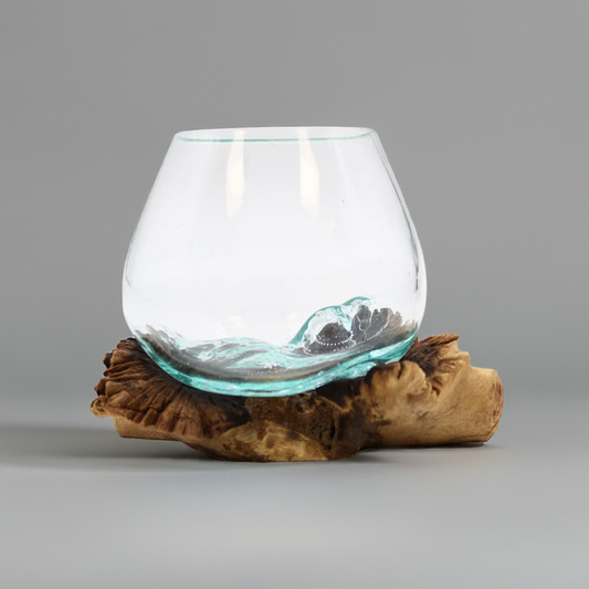 Hand-Blown Glass Bowl on Rare Parasite Wood