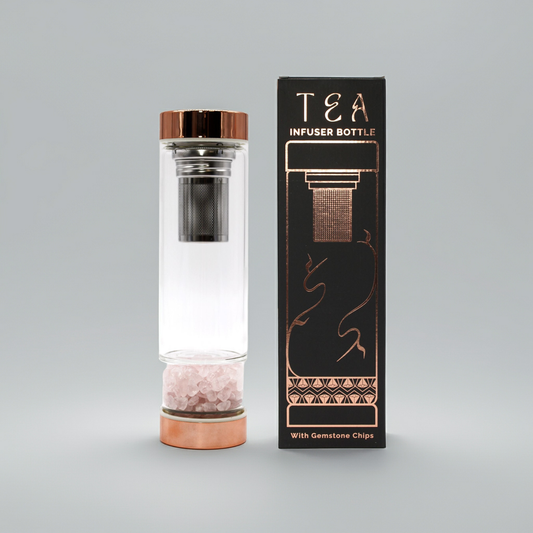Crystal Glass Tea Infuser Bottle: Rose Quartz - 500ml