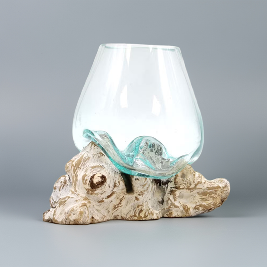 Hand-Blown Recycled Glass & Gamal Wood Art Bowl