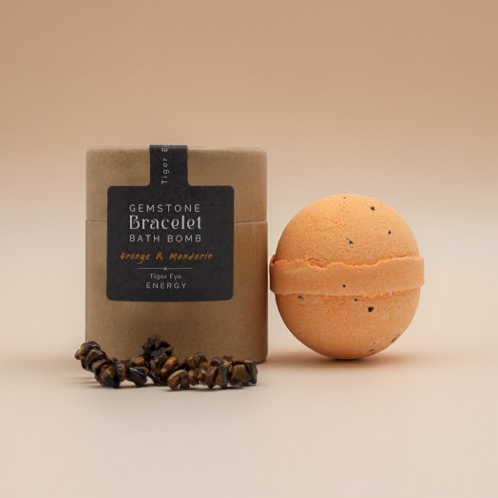 Orange & Mandarin Bath Bomb: Tiger Eye Gemstone Bracelet - 140g