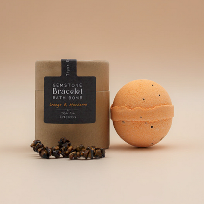 Orange & Mandarin Bath Bomb: Tiger Eye Gemstone Bracelet - 140g