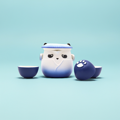 Sky Blue Panda Teapot Set: Travel-Friendly Tea - 3 Cups