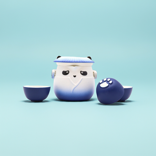 Sky Blue Panda Teapot Set: Travel-Friendly Tea - 3 Cups