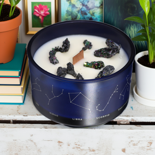 Pisces Zodiac Crystal Candle With Moonstone, Turquoise & Aquamarine Gemstone Bracelet - Bath & Soak