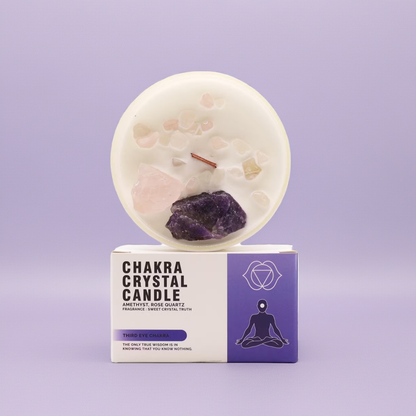 Third Eye Chakra Crystal Candle - Amethyst & Rose Quartz Crystals