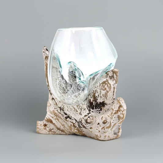 Recycled Glass Bowl & Whitewash Gamal Wood