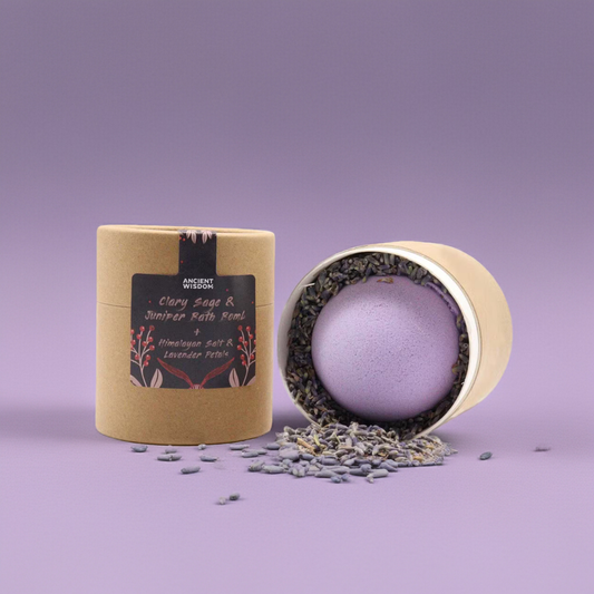 Clary Sage & Juniper Bath Bomb: Bath Salts + Lavender Petals
