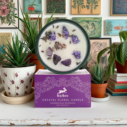 Lavender Fragrance Magic Flower Candle - Amethyst Crystals - Bath & Soak