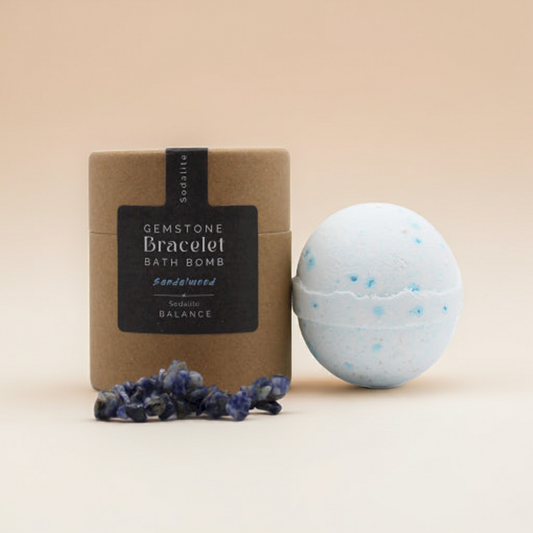 Sandalwood Bath Bomb: Sodalite Gemstone Bracelet - 140g