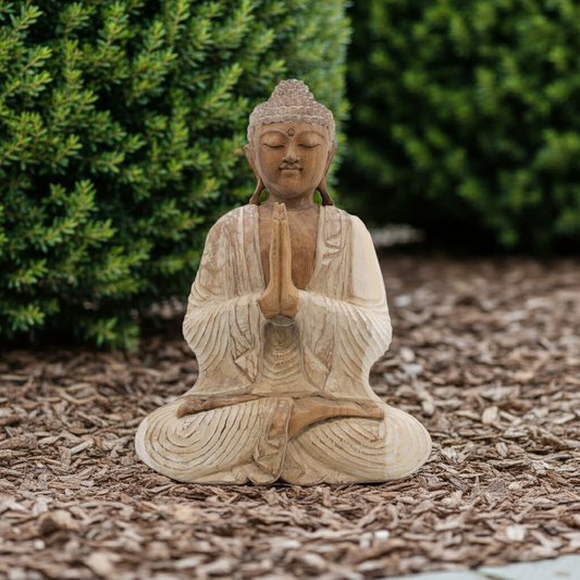 Wooden Buddha Statue: Welcome Pose - 40cm