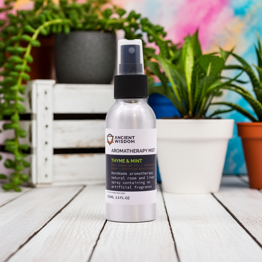 Thyme & Mint Room Spray: Stress Relief & Mood Boost Essential Oil Mist - 100ml - Bath & Soak