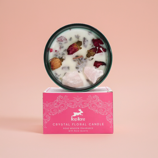 Rose Fragrance Magic Flower Candle - Rose Quartz Crystals
