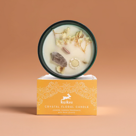 Jasmine Fragrance Magic Flower Candle - Red Jasper & Black Agate Crystals