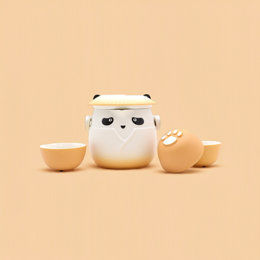 Orange Panda Teapot Set: Travel-Friendly Tea - 3 Cups