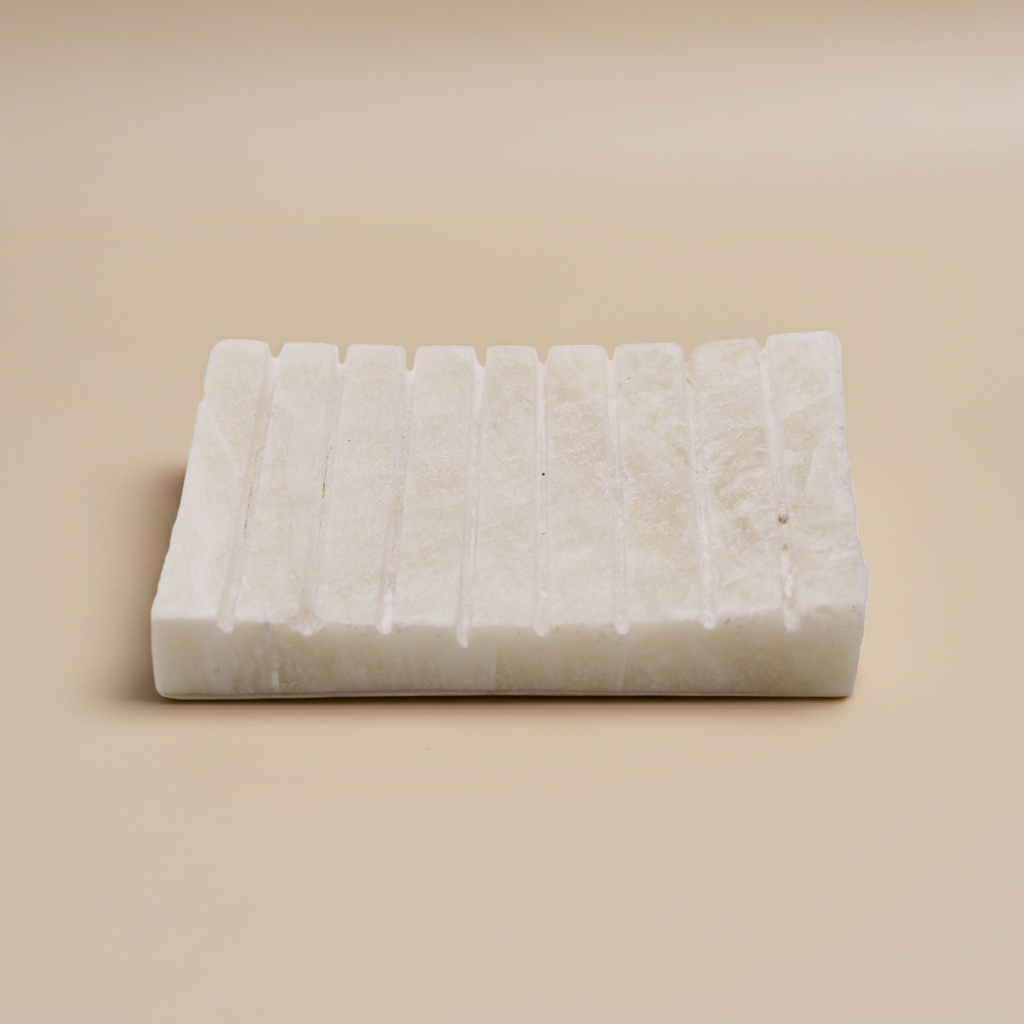 White Onxy Ridged Soap Dish
